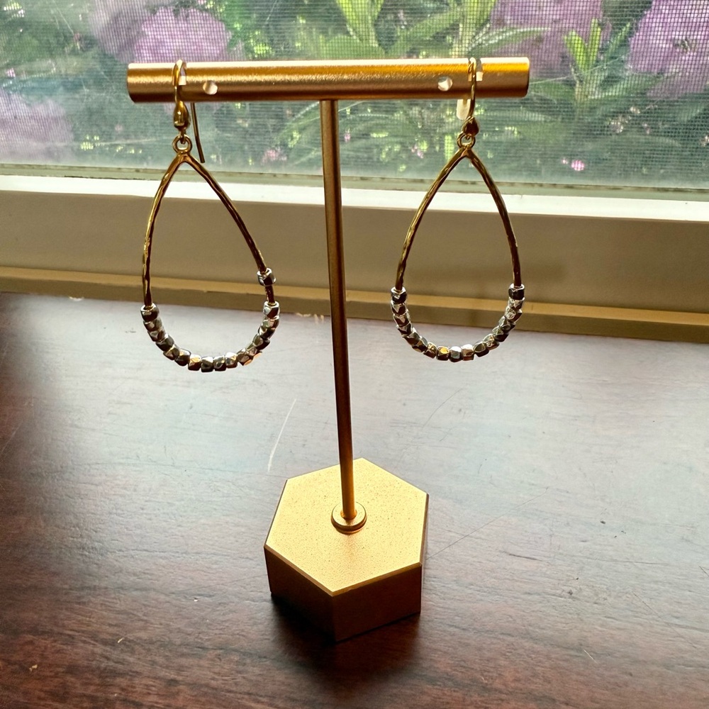 Gold and Silver Textured Teardrop Earrings